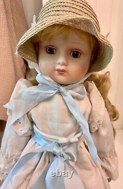 Vintage Porcelain Doll 16 H Unbranded Embroidered Dress -Excellent Condition
