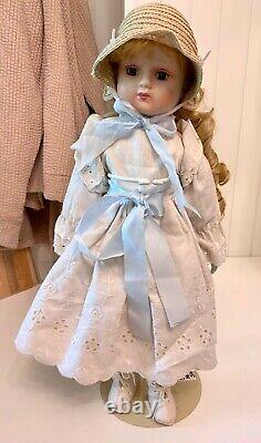 Vintage Porcelain Doll 16 H Unbranded Embroidered Dress -Excellent Condition