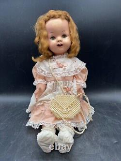 Vintage Porcelain Doll 1960 Collectible Toy Pearl Purse Lace Dress Red Hair 22