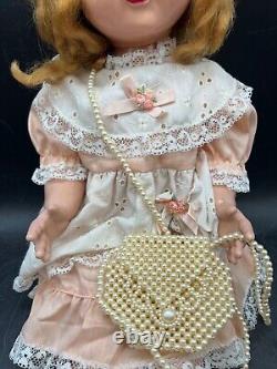 Vintage Porcelain Doll 1960 Collectible Toy Pearl Purse Lace Dress Red Hair 22