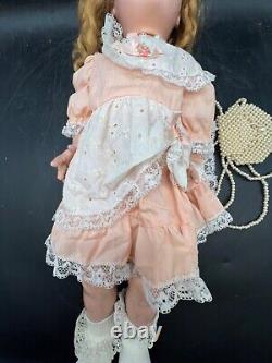 Vintage Porcelain Doll 1960 Collectible Toy Pearl Purse Lace Dress Red Hair 22