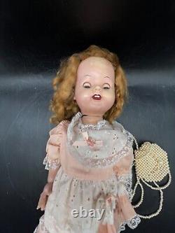 Vintage Porcelain Doll 1960 Collectible Toy Pearl Purse Lace Dress Red Hair 22