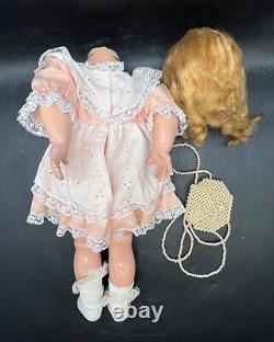 Vintage Porcelain Doll 1960 Collectible Toy Pearl Purse Lace Dress Red Hair 22