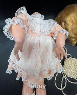 Vintage Porcelain Doll 1960 Collectible Toy Pearl Purse Lace Dress Red Hair 22