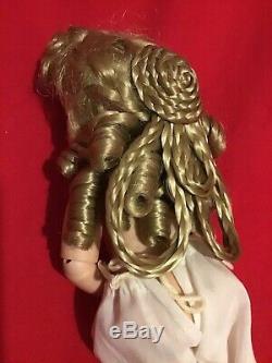 Vintage Porcelain Doll 1973 Bru Jun Reproduction Doll and Intricate Blonde Wig