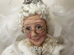 Vintage Porcelain Doll Grandma with Angel Wings and Wooden Chair