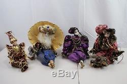 Vintage Porcelain Doll Lot 4 Girl Women Clown Jester Harlequin Reinart Faelens