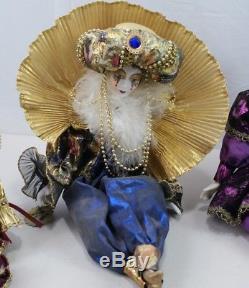 Vintage Porcelain Doll Lot 4 Girl Women Clown Jester Harlequin Reinart Faelens