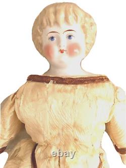 Vintage Porcelain Doll, Molded Blonde Highland Mary Hair, Hand Painted 17 #5