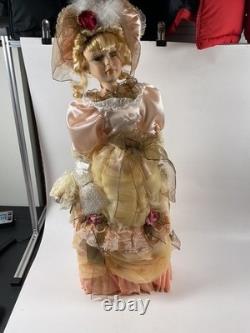 Vintage Porcelain Doll in Original Box Blonde Hair Yellow Dress 26 Victorian St
