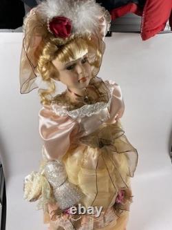 Vintage Porcelain Doll in Original Box Blonde Hair Yellow Dress 26 Victorian St