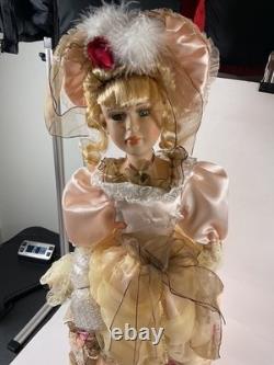 Vintage Porcelain Doll in Original Box Blonde Hair Yellow Dress 26 Victorian St