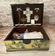 Vintage Porcelain Doll In Religious Wooden Box, Bible, Candle, Cross & Rosary