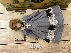 Vintage Porcelain Doll in Religious Wooden Box, Bible, Candle, Cross & Rosary