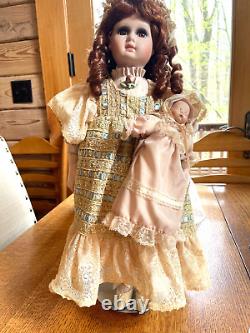 Vintage Porcelain Doll with Porcelain Baby, Real eyelashes