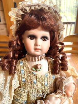 Vintage Porcelain Doll with Porcelain Baby, Real eyelashes