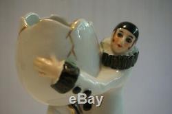 Vintage Porcelain Figurine Pierrot Egg Numbered Half Doll rel. Powder Puff