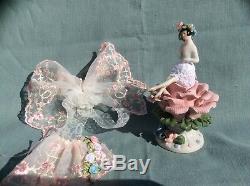 Vintage Porcelain Flapper Half Doll with legs Miniature Fairy on Porcelain Rose