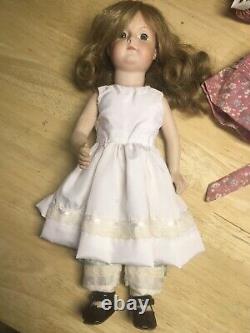 Vintage Porcelain Girl Doll 14 Blonde Blue Eyes Handmade Hand Sewn XI