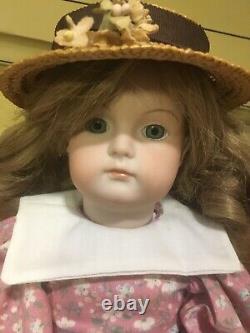 Vintage Porcelain Girl Doll 14 Blonde Blue Eyes Handmade Hand Sewn XI
