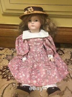 Vintage Porcelain Girl Doll 14 Blonde Blue Eyes Handmade Hand Sewn XI