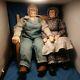 Vintage Porcelain Grandpa And Grandma Dolls On Bench Very Old Pair