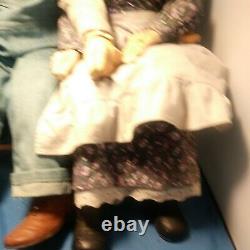 Vintage Porcelain Grandpa and Grandma Dolls on BENCH VERY OLD PAIR