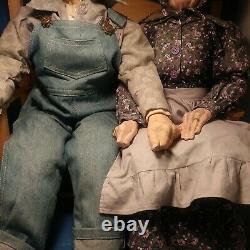 Vintage Porcelain Grandpa and Grandma Dolls on BENCH VERY OLD PAIR