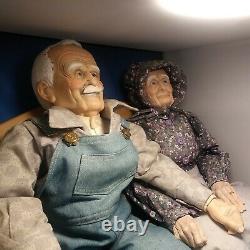 Vintage Porcelain Grandpa and Grandma Dolls on BENCH VERY OLD PAIR