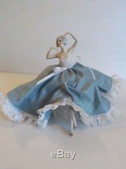 Vintage Porcelain Half-Doll Pin Cushion Boudoir Doll with Legs, Dressed