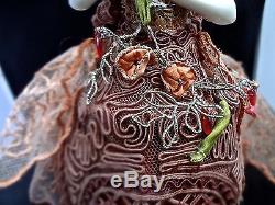 Vintage Porcelain Half Doll With Antique Passementerie & Net Lace Gown