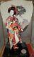 Vintage Porcelain Japanese Geisha Doll 11.5 Tall In Glass Wood Case