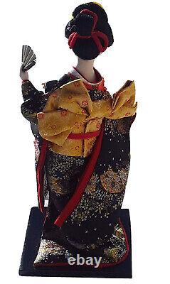 Vintage Porcelain Japanese Geisha Doll 12 Embroidered Wood Base NIB