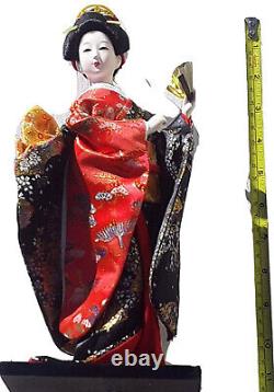 Vintage Porcelain Japanese Geisha Doll 12 Embroidered Wood Base NIB