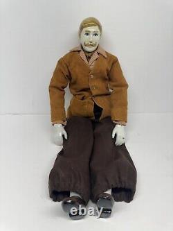 Vintage Porcelain Man Male Doll Twisted Mustache Pipe Doll Artisan 24 Large