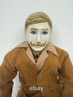 Vintage Porcelain Man Male Doll Twisted Mustache Pipe Doll Artisan 24 Large