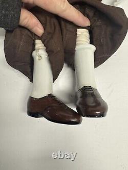 Vintage Porcelain Man Male Doll Twisted Mustache Pipe Doll Artisan 24 Large