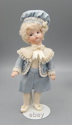 Vintage Porcelain Mignonette Victorian Little Boy Doll in Silk & Lace 6