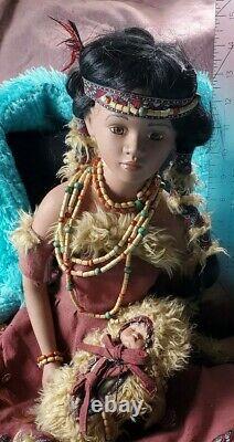 Vintage Porcelain Native American Princess Doll withbaby Goldenvale 1- 2000