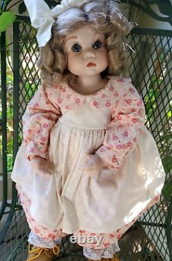 Vintage Porcelain/Stuffed Doll Hand Made Girl-sits- By Lena Murphy-RARE