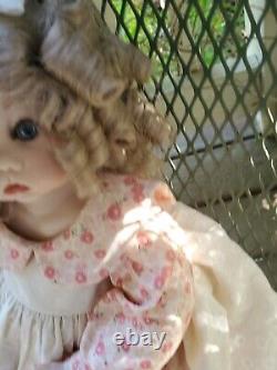 Vintage Porcelain/Stuffed Doll Hand Made Girl-sits- By Lena Murphy-RARE