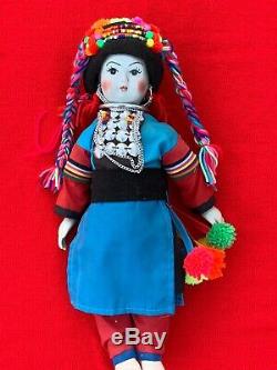 Vintage Porcelain Tribal Silver Ornate Doll Thailand Hill Tribe 13 Woman sj3j