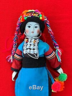 Vintage Porcelain Tribal Silver Ornate Doll Thailand Hill Tribe 13 Woman sj3j