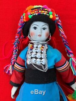 Vintage Porcelain Tribal Silver Ornate Doll Thailand Hill Tribe 13 Woman sj3j