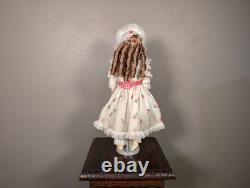 Vintage Porcelain Victorian Doll with Lace Dress & Stand Blue Eyes