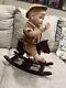 Vintage Porcelain Doll Porcelain Boy On Wooden Rocking Horse Very Rare