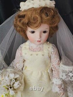 Vintage Porcelain wedding Bride Woman Doll OOAK detailed pearls lace