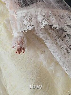 Vintage Porcelain wedding Bride Woman Doll OOAK detailed pearls lace