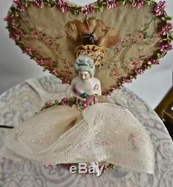Vintage Pretty Night Light With Porcelain Half Doll With Legs Rose Print Fabric