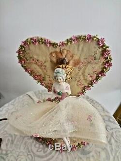 Vintage Pretty Night Light With Porcelain Half Doll With Legs Rose Print Fabric
